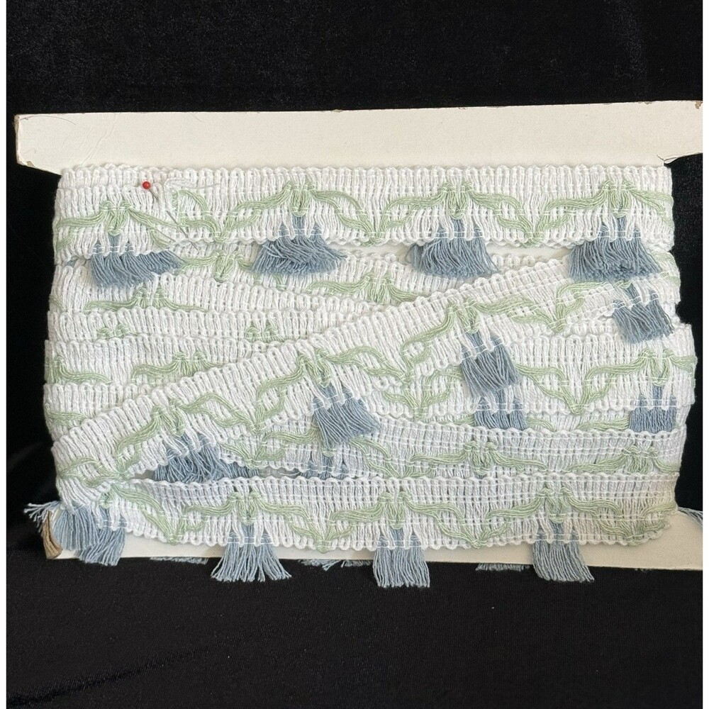 Vintage Sewing Flat Trim White Blue Green 1.5”W Bulk 30+ Yards Boho Lot READ